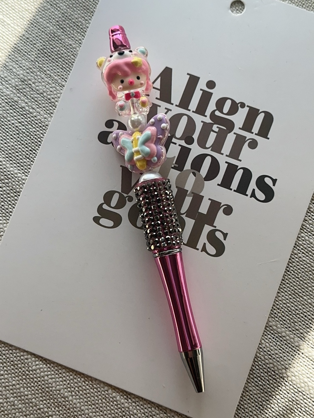 Whimsical Hand-Painted Butterfly & Figure Pen with Cute Character and beads